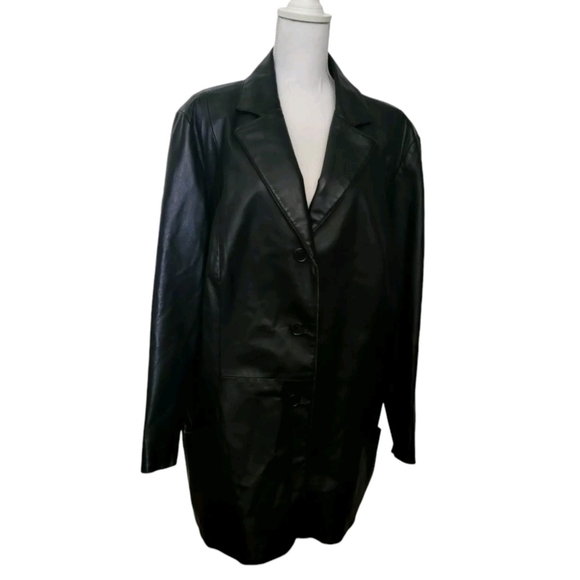 CBO New York Jackets & Blazers - Vintage CBO New York Women's Mid-Length Black Leather Jacket 2X